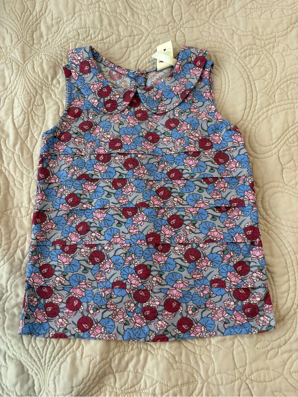 Matilda Jane Blue Floral Tank with Pink and Burgundy Accents